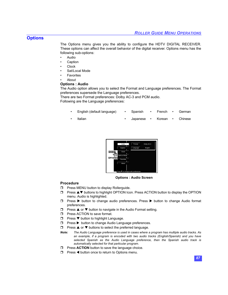 Options | Panasonic TU-HDS20 User Manual | Page 88 / 101