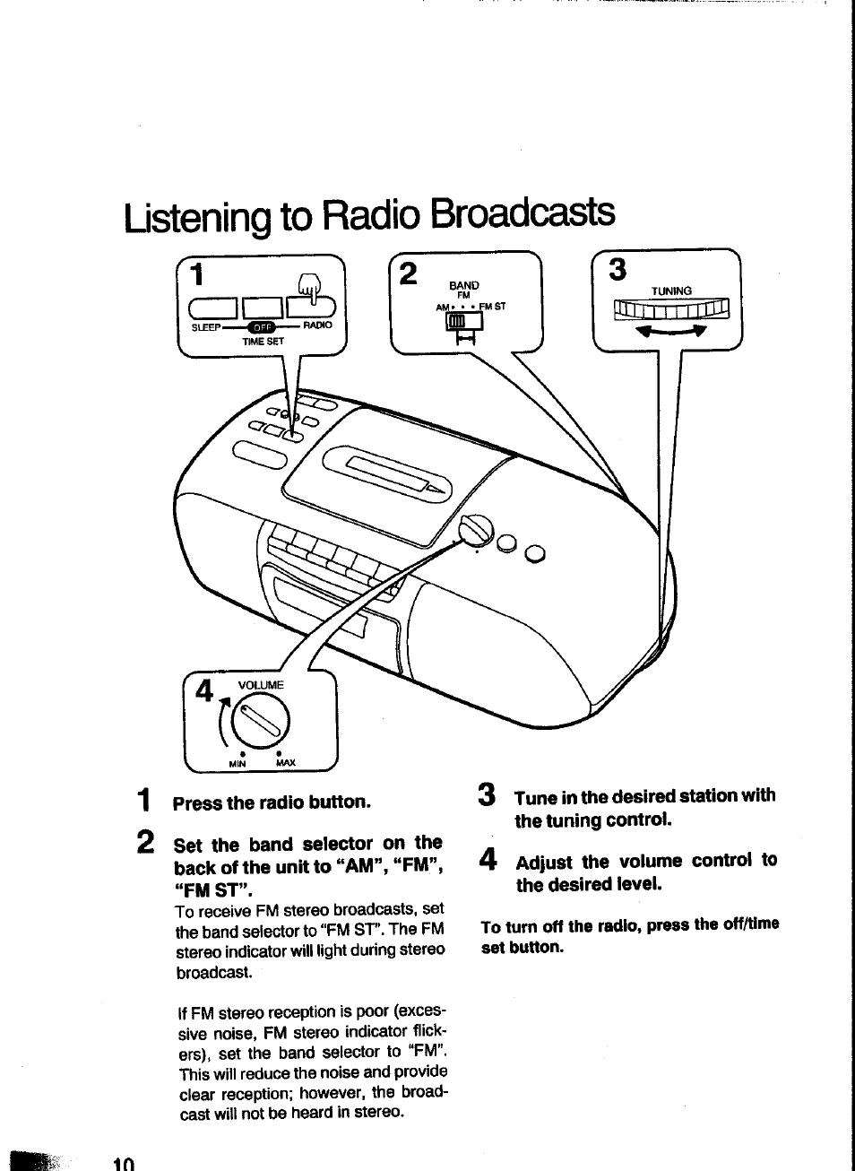 Listening to radio broadcasts | Panasonic RC-X260 User Manual | Page 10 / 28