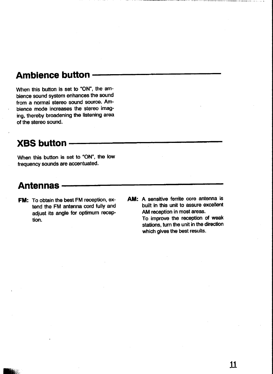 Ambience button, Xbs button, Antennas | Panasonic RC-X260 User Manual | Page 11 / 28