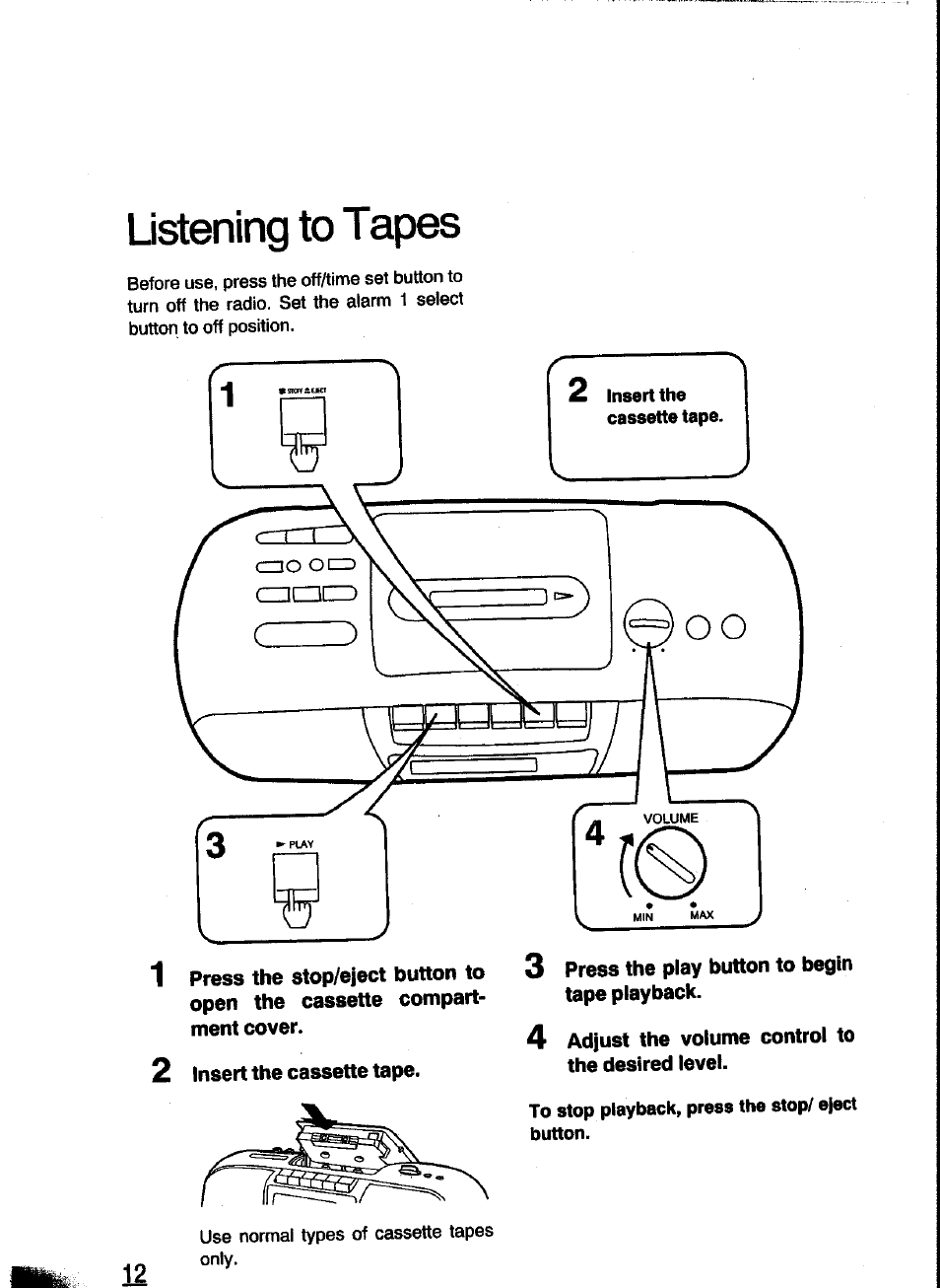 Listening to tapes | Panasonic RC-X260 User Manual | Page 12 / 28