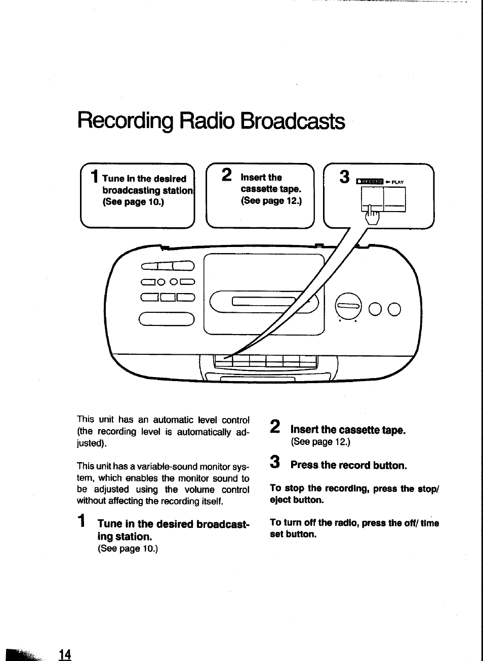Recording radio broadcasts | Panasonic RC-X260 User Manual | Page 14 / 28