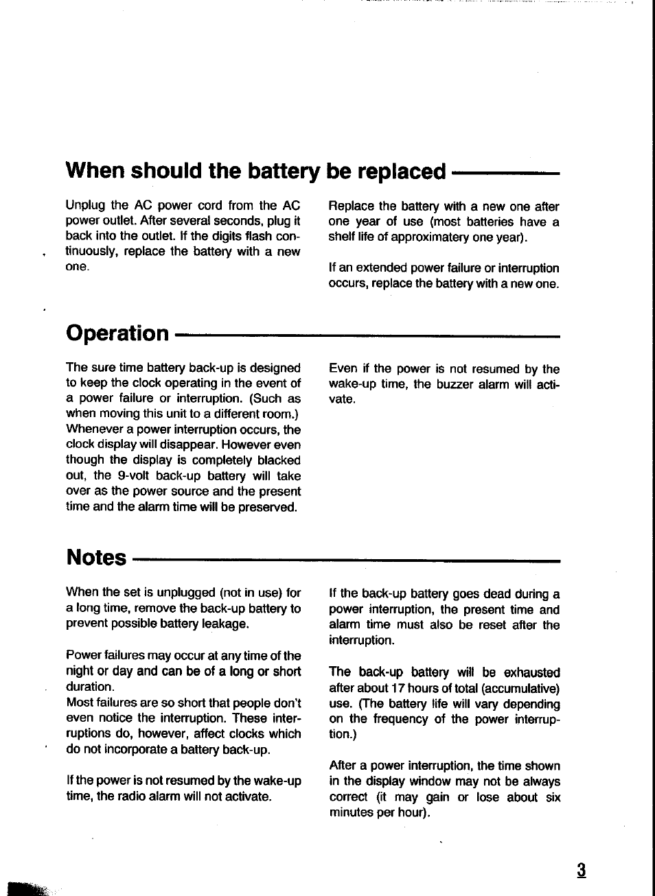 When should the battery be replaced, Operation, Notes | Panasonic RC-X260 User Manual | Page 3 / 28