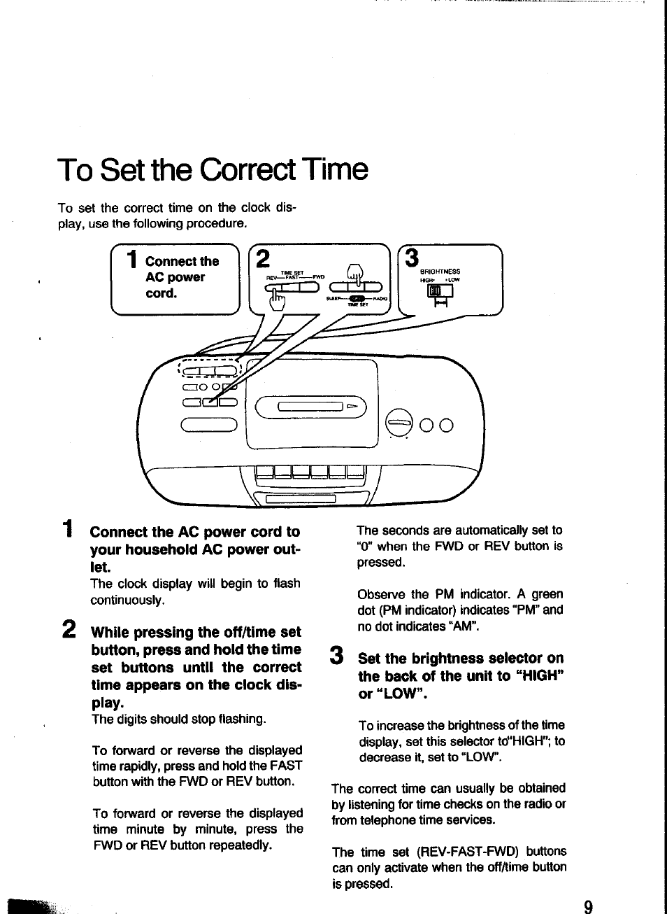 To set the correct time | Panasonic RC-X260 User Manual | Page 9 / 28