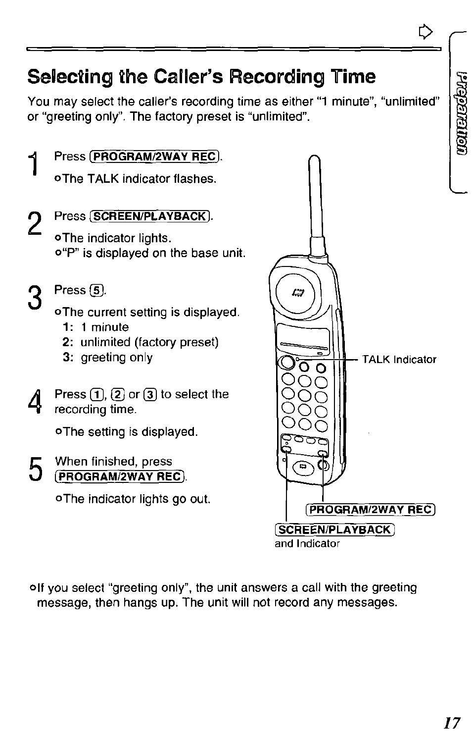 Selecting the caller’s recording time | Panasonic KX-TCM420-B User Manual | Page 17 / 64