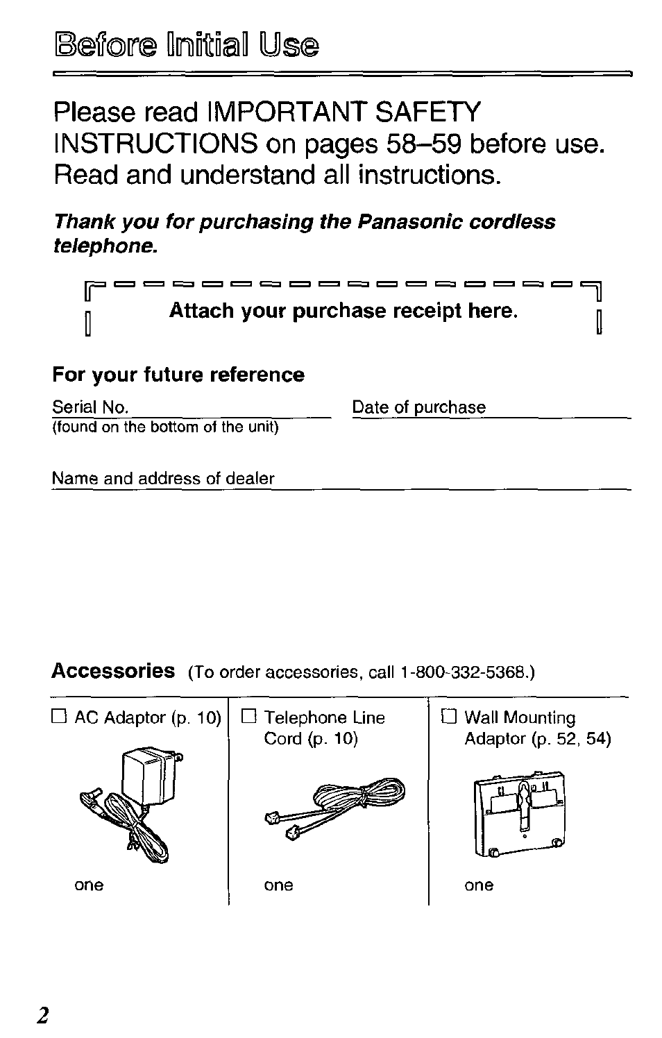 Before linoidal use | Panasonic KX-TCM420-B User Manual | Page 2 / 64