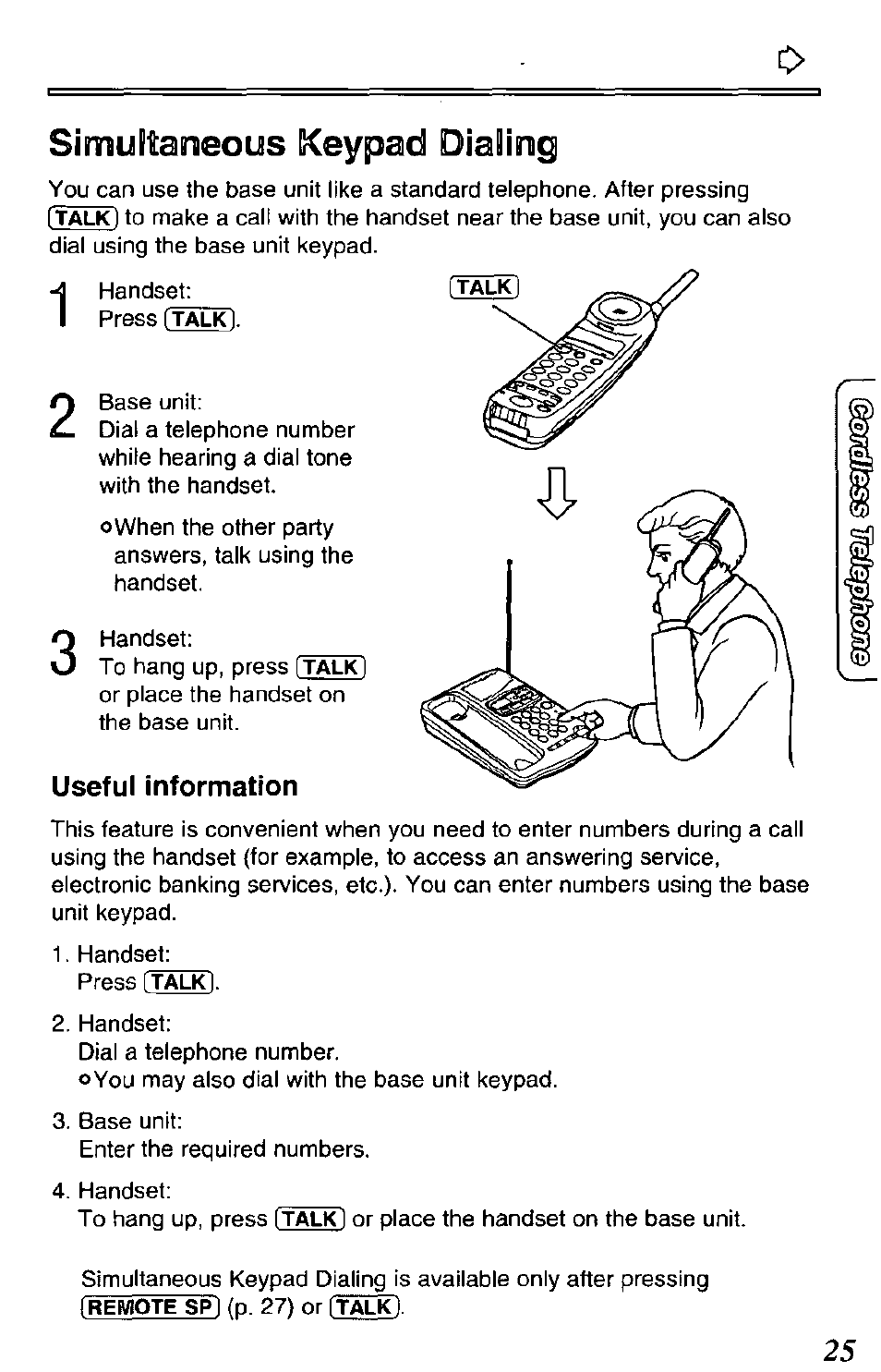 Simultaneous keypad dialing, Useful information | Panasonic KX-TCM420-B User Manual | Page 25 / 64