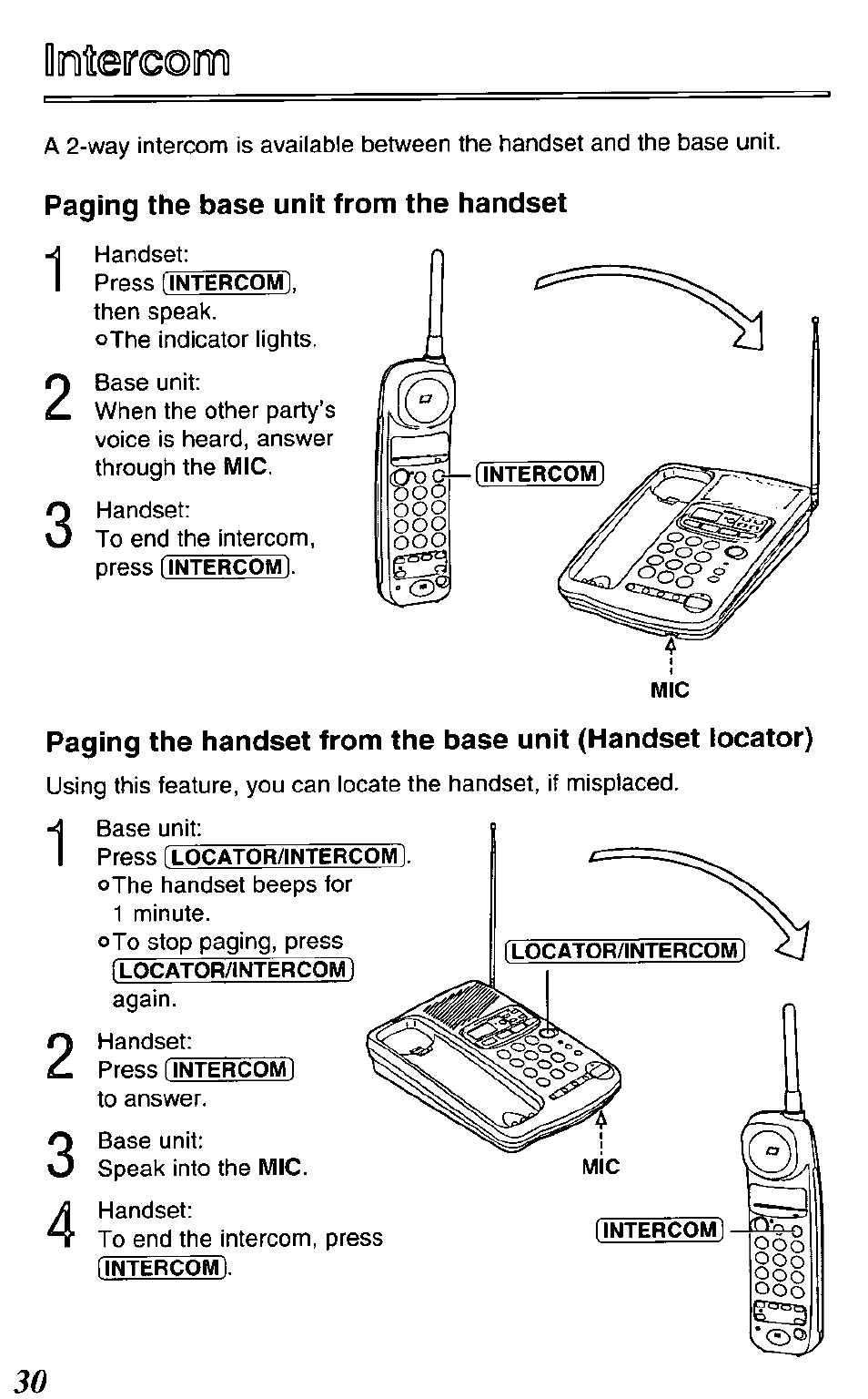 Paging the base unit from the handset | Panasonic KX-TCM420-B User Manual | Page 30 / 64