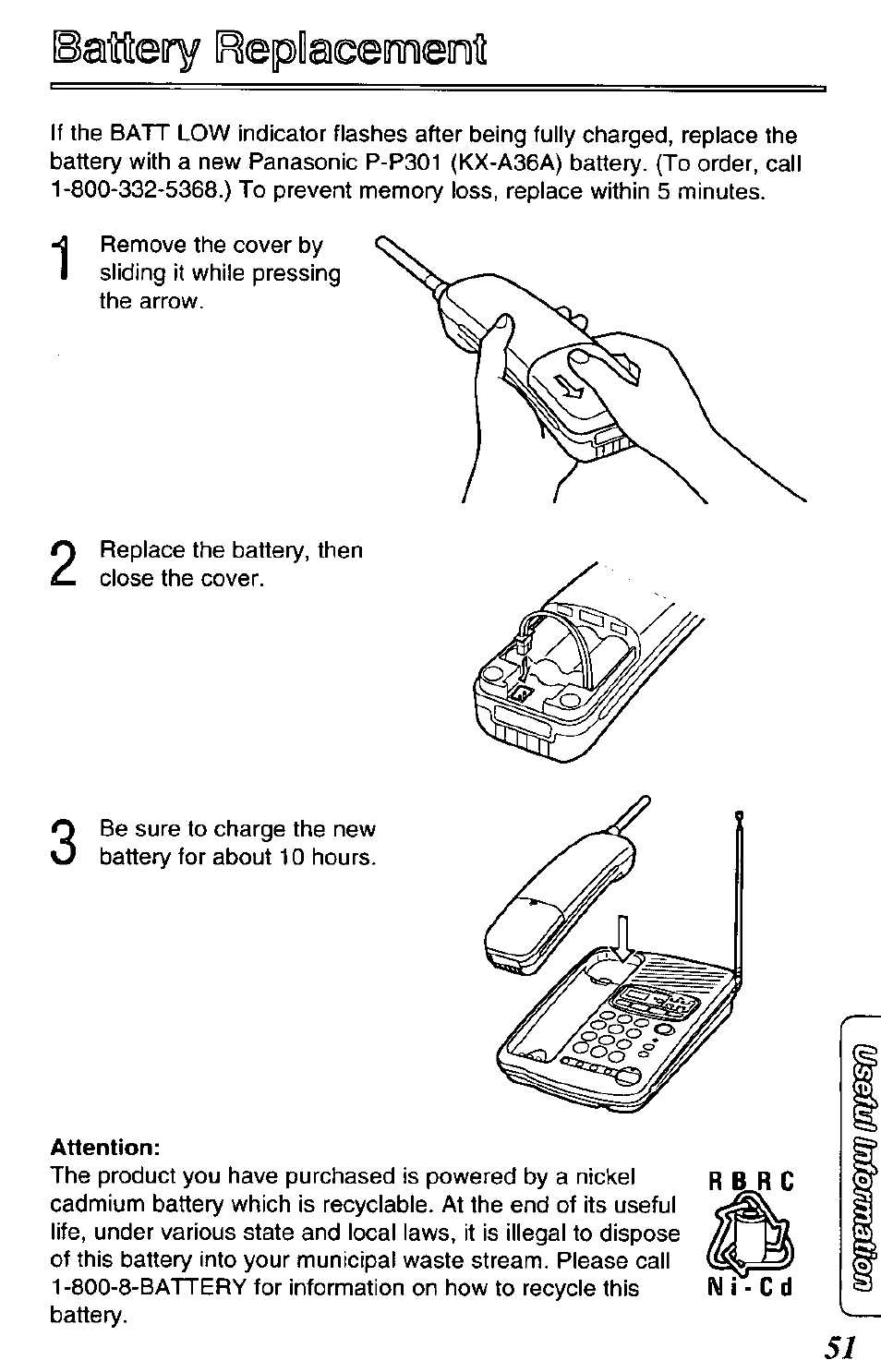 Attention | Panasonic KX-TCM420-B User Manual | Page 51 / 64