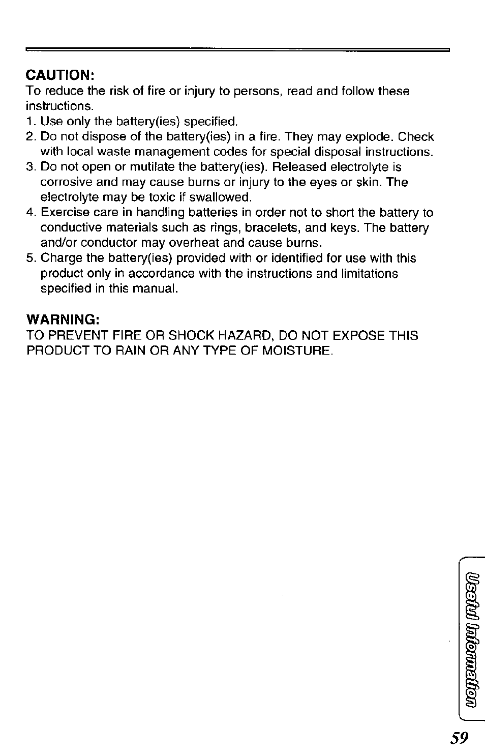 Caution, Warning | Panasonic KX-TCM420-B User Manual | Page 59 / 64