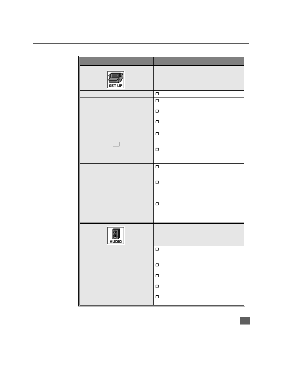 Main menu feature chart | Panasonic CT 24SX11 User Manual | Page 14 / 50