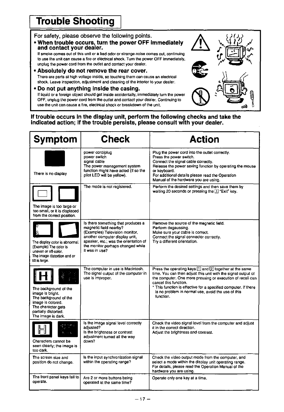 Symptom check action | Panasonic PanaSync S70 User Manual | Page 22 / 65