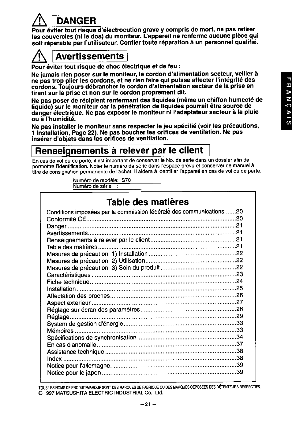 Panasonic PanaSync S70 User Manual | Page 26 / 65