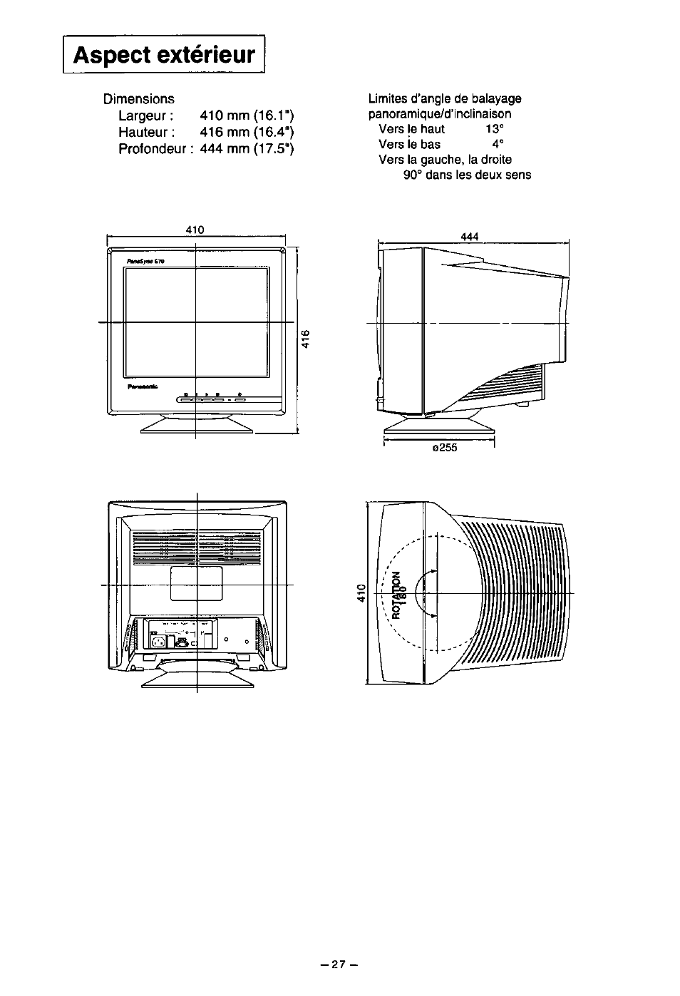 Aspect extérieur | Panasonic PanaSync S70 User Manual | Page 32 / 65