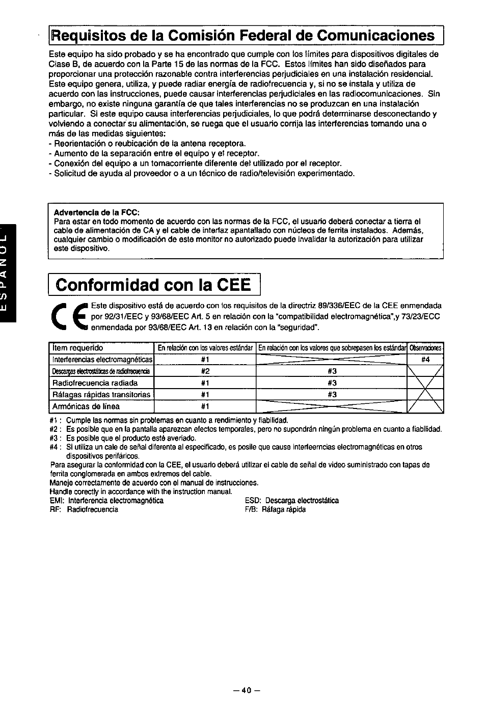 Conformidad con la cee | Panasonic PanaSync S70 User Manual | Page 45 / 65