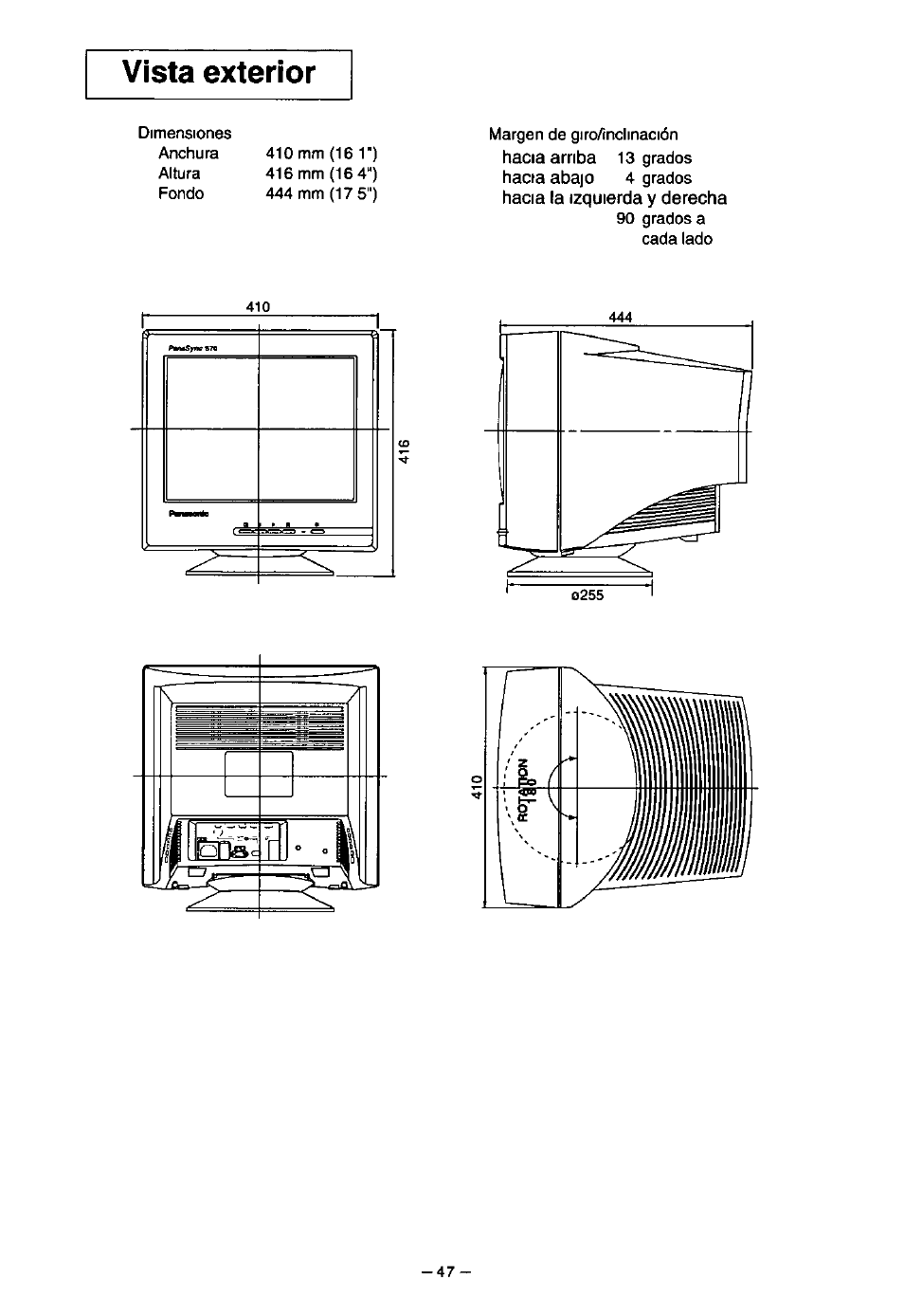 Vista exterior | Panasonic PanaSync S70 User Manual | Page 52 / 65