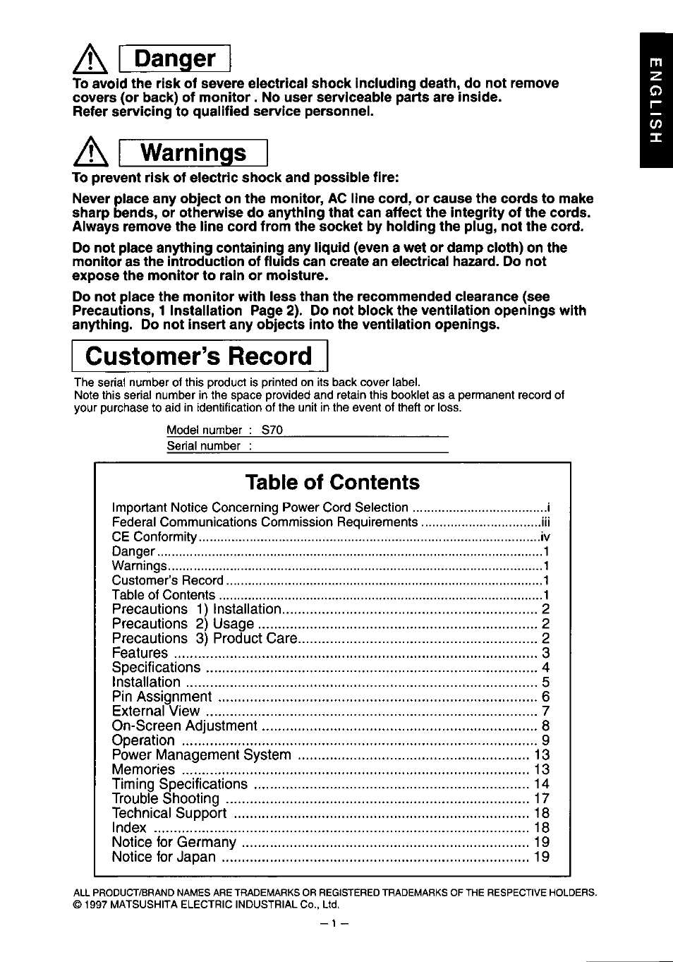 Panasonic PanaSync S70 User Manual | Page 6 / 65