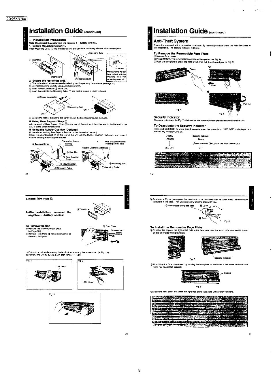 Installation guide, Anti-theft system | Panasonic CQ-DFX777EW User Manual | Page 7 / 8