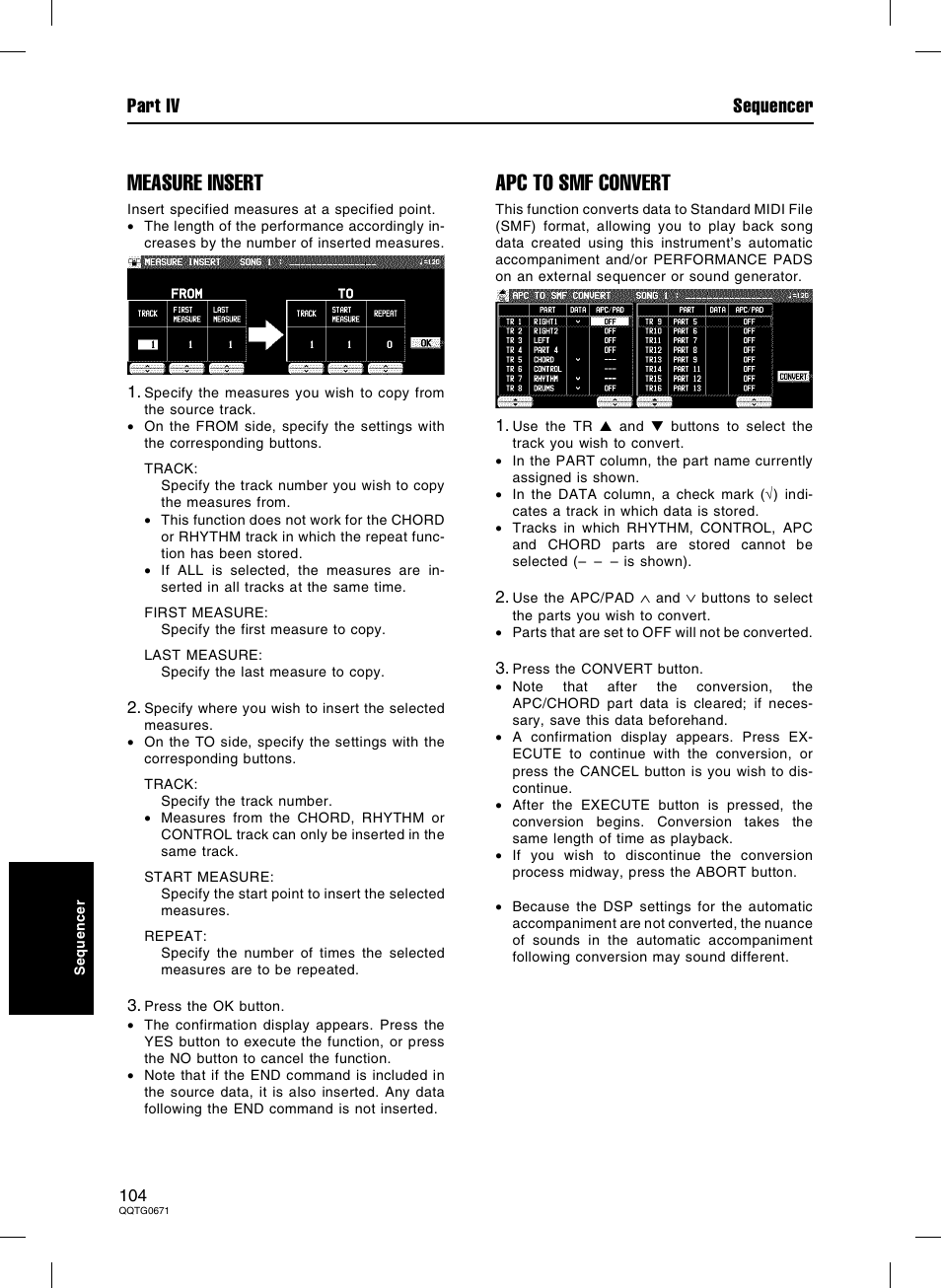 Measure insert, Apc to smf convert, Part iv sequencer | Panasonic SX-KN7000 User Manual | Page 104 / 211
