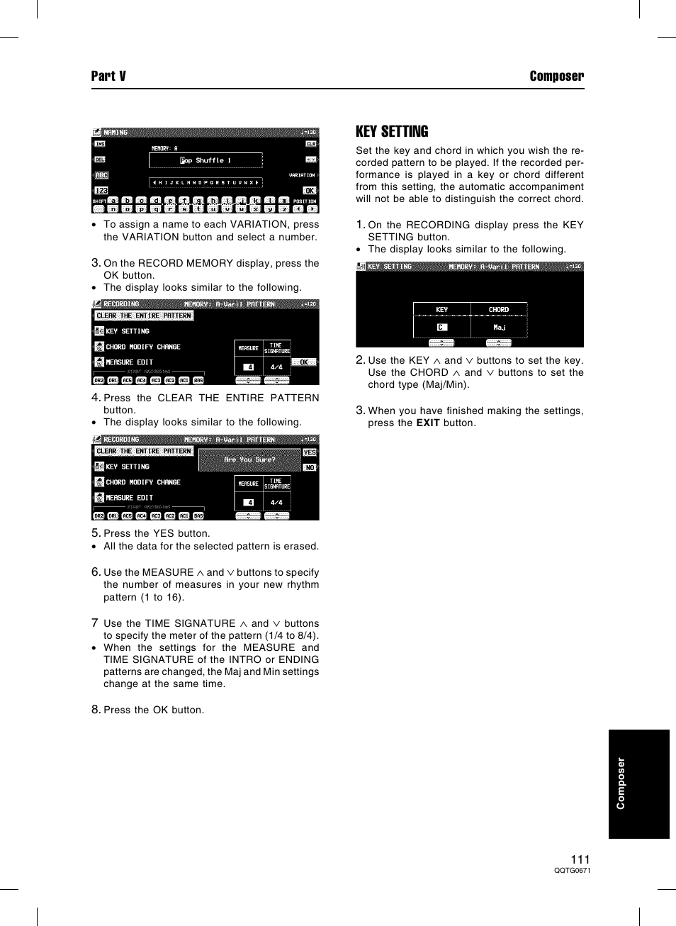 Key setting, Part v composer | Panasonic SX-KN7000 User Manual | Page 111 / 211