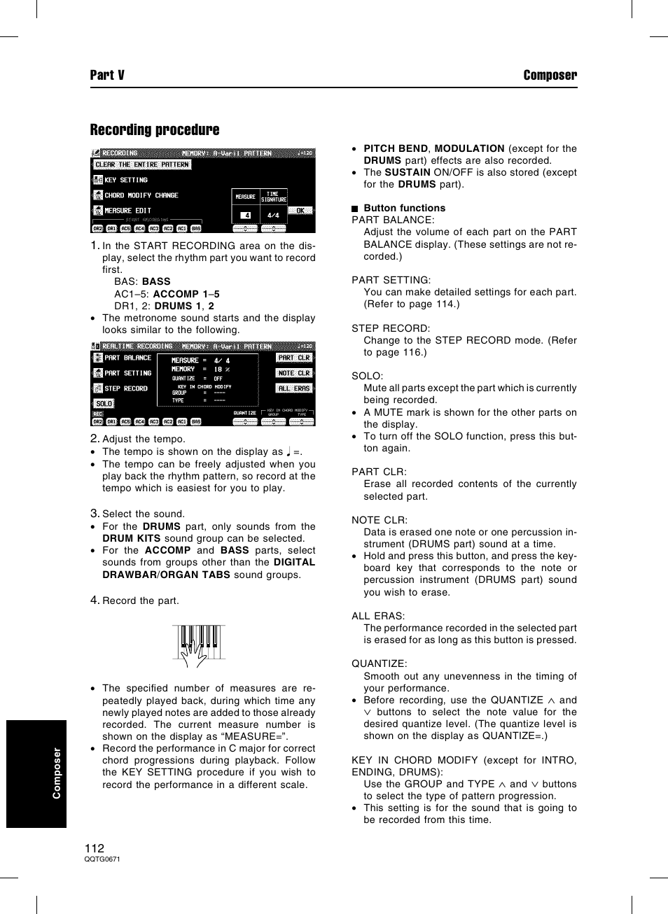 Recording procedure, Part v composer | Panasonic SX-KN7000 User Manual | Page 112 / 211