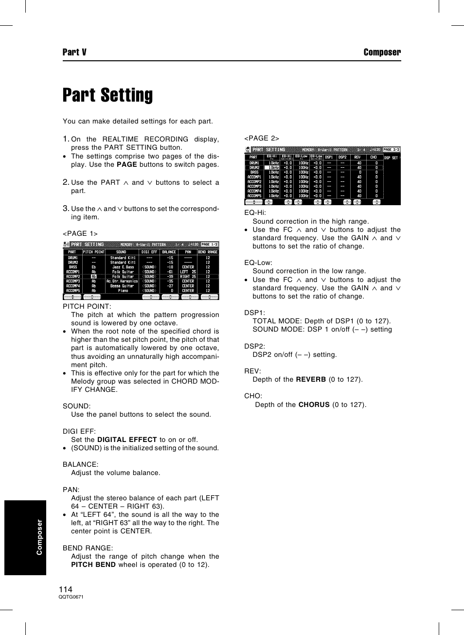 Part setting, Part v composer | Panasonic SX-KN7000 User Manual | Page 114 / 211