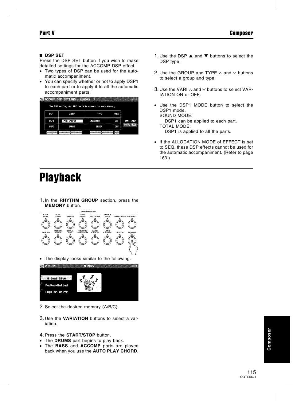 Playback, Part v composer | Panasonic SX-KN7000 User Manual | Page 115 / 211