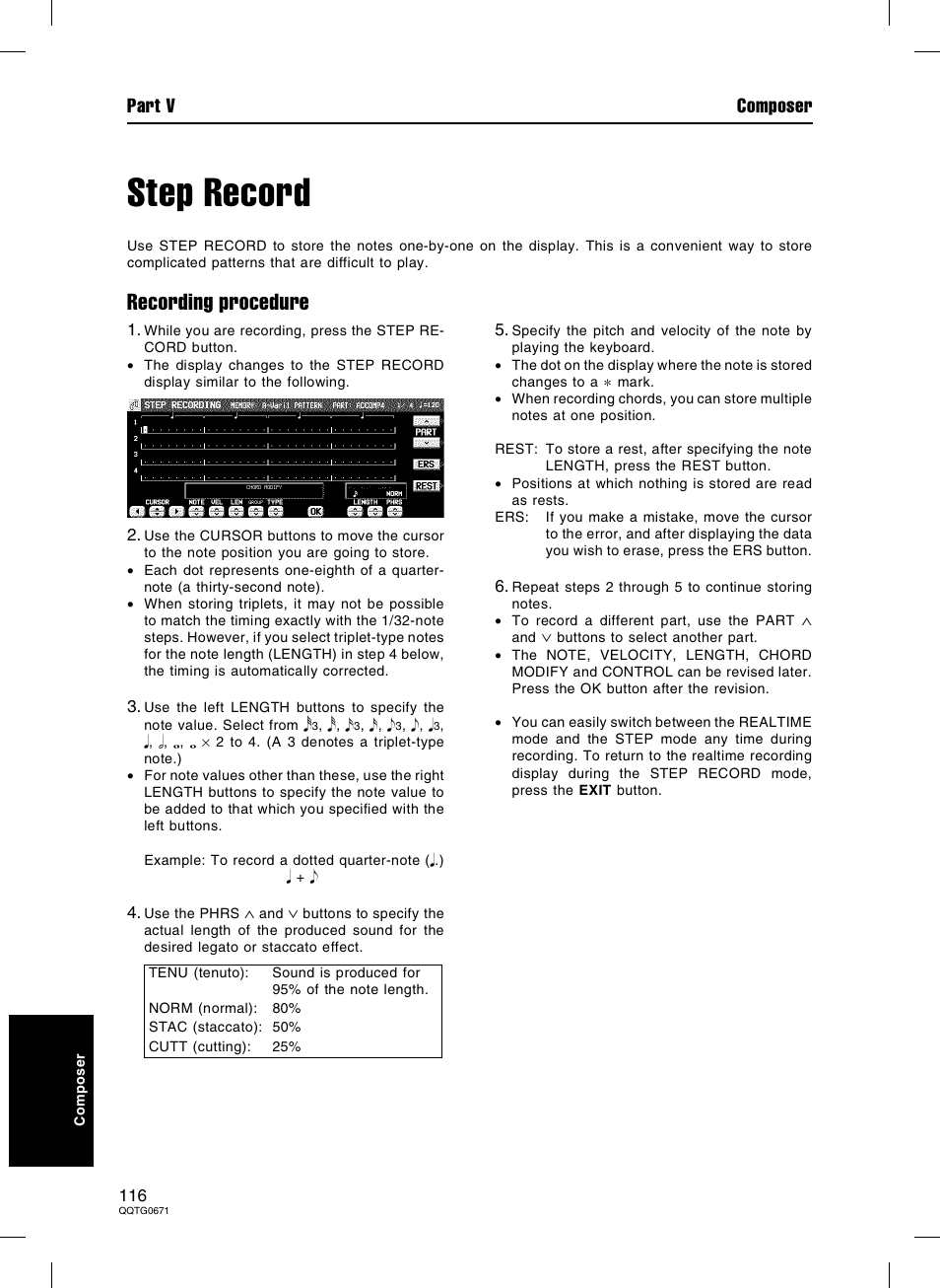 Step record, Recording procedure, Part v composer | Panasonic SX-KN7000 User Manual | Page 116 / 211