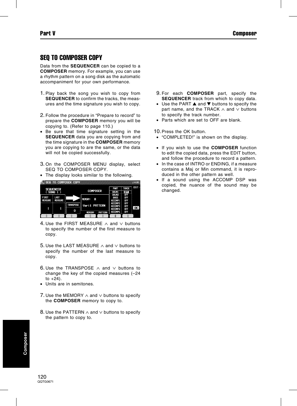 Seq to composer copy, Part v composer | Panasonic SX-KN7000 User Manual | Page 120 / 211