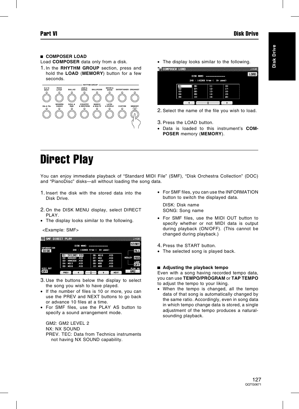 Direct play, Part vi disk drive | Panasonic SX-KN7000 User Manual | Page 127 / 211