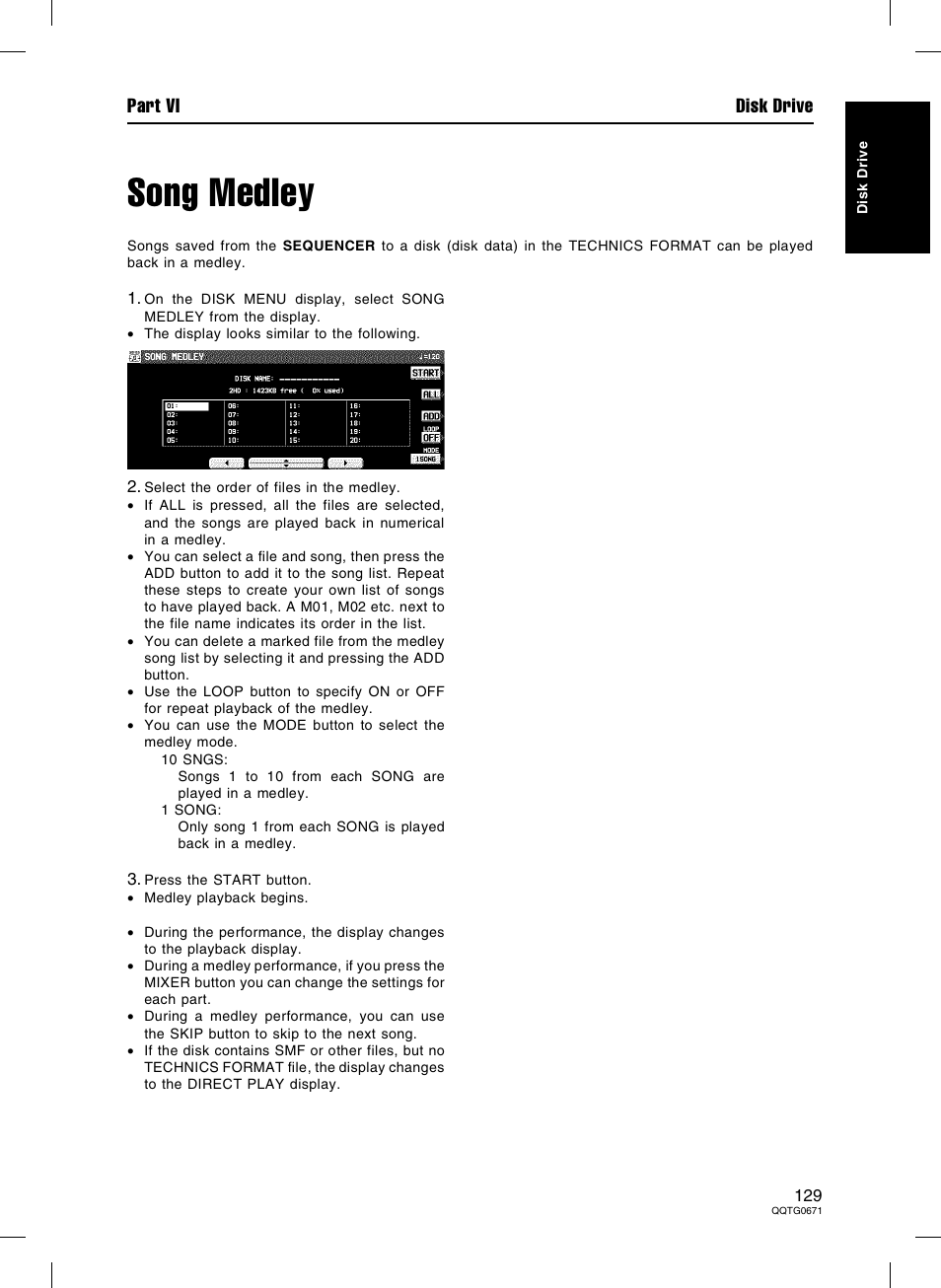 Song medley, Part vi disk drive | Panasonic SX-KN7000 User Manual | Page 129 / 211