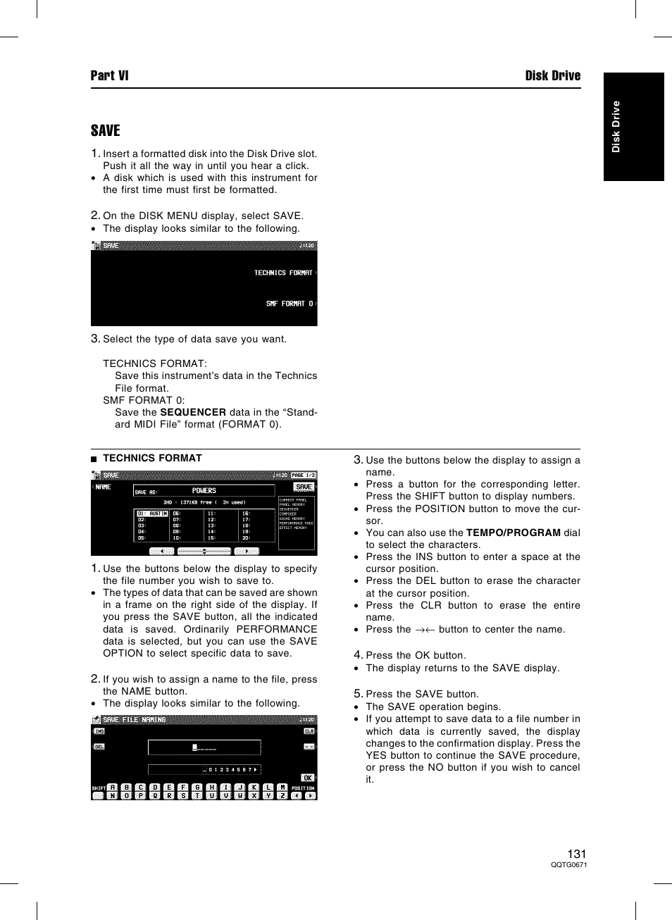 Save, Part vi disk drive | Panasonic SX-KN7000 User Manual | Page 131 / 211