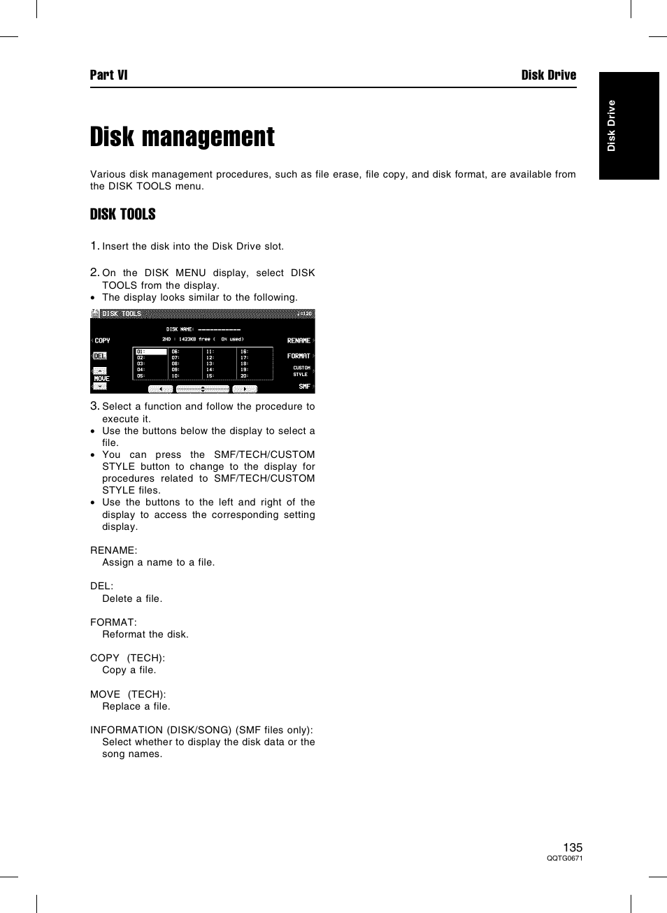 Disk management, Disk tools, Part vi disk drive | Panasonic SX-KN7000 User Manual | Page 135 / 211