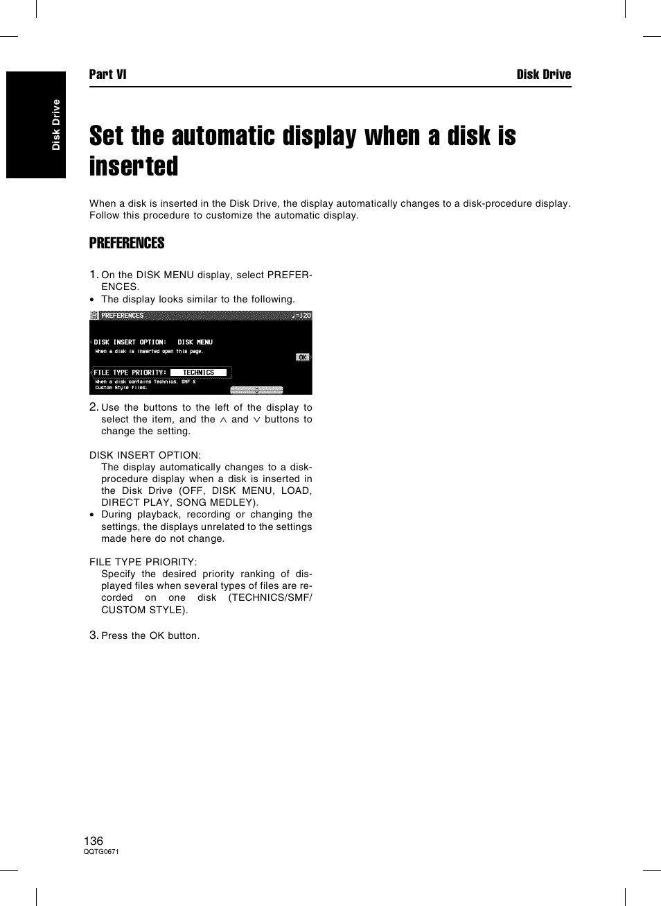 Set the automatic display when a disk is inserted, Preferences | Panasonic SX-KN7000 User Manual | Page 136 / 211