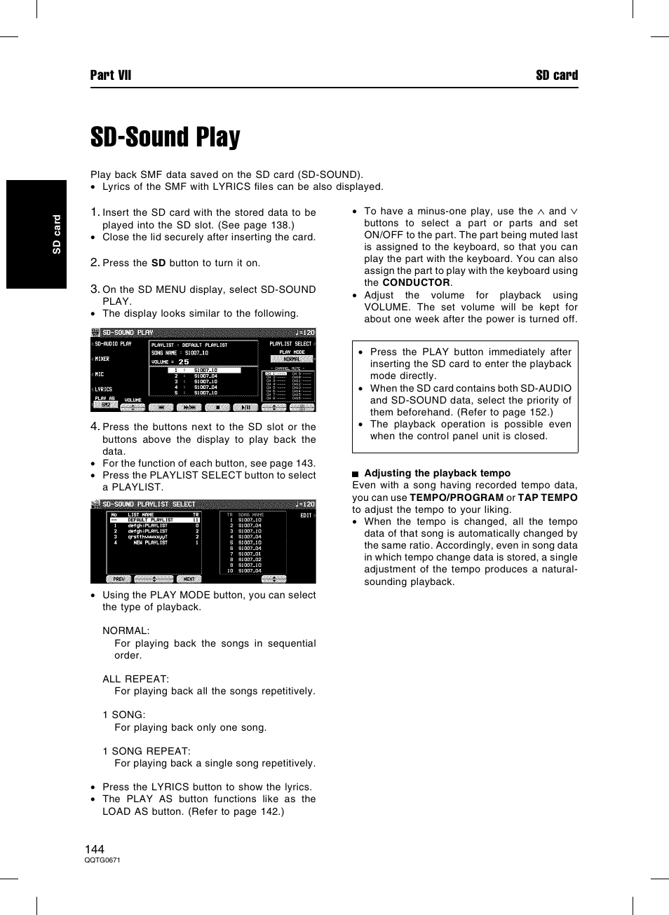 Sd-sound play, Part vii sd card | Panasonic SX-KN7000 User Manual | Page 144 / 211