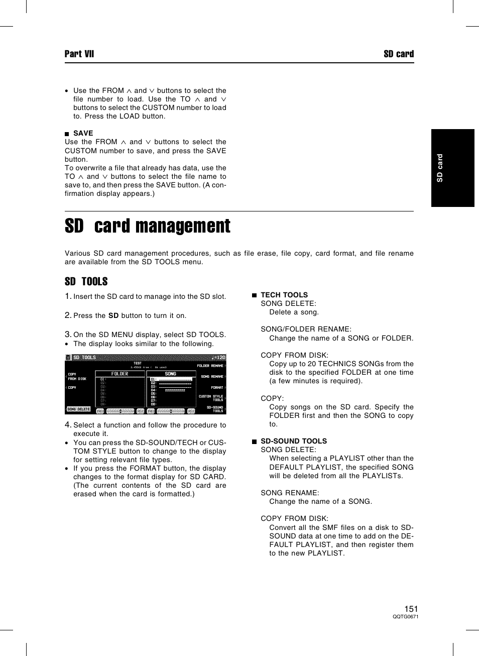 Sd card management, Sd tools, Part vii sd card | Panasonic SX-KN7000 User Manual | Page 151 / 211