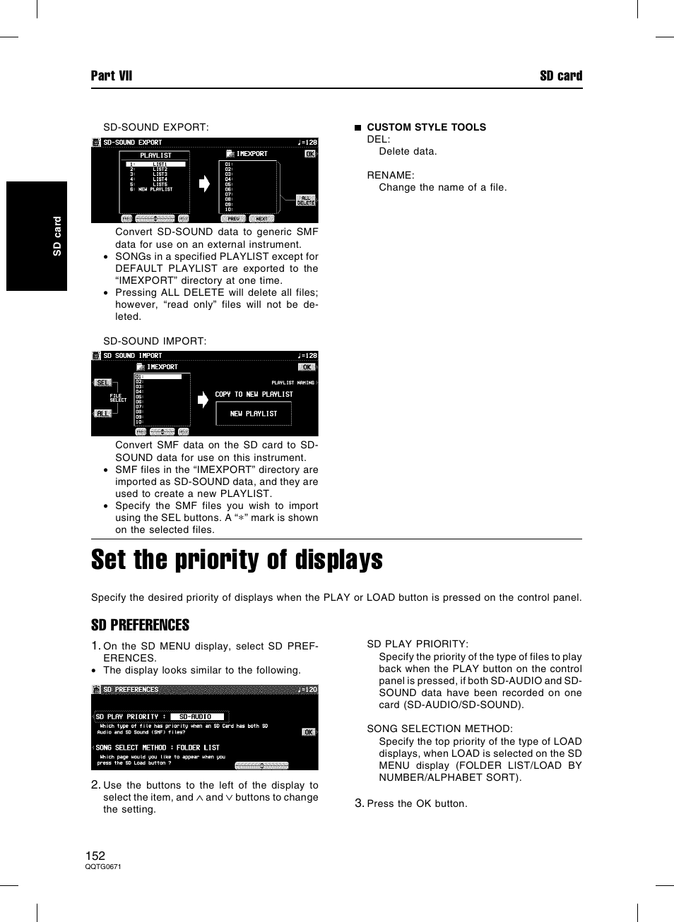 Set the priority of displays, Sd preferences, Part vii sd card | Panasonic SX-KN7000 User Manual | Page 152 / 211