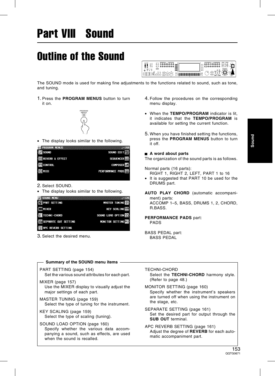 Part viii sound, Outline of the sound | Panasonic SX-KN7000 User Manual | Page 153 / 211