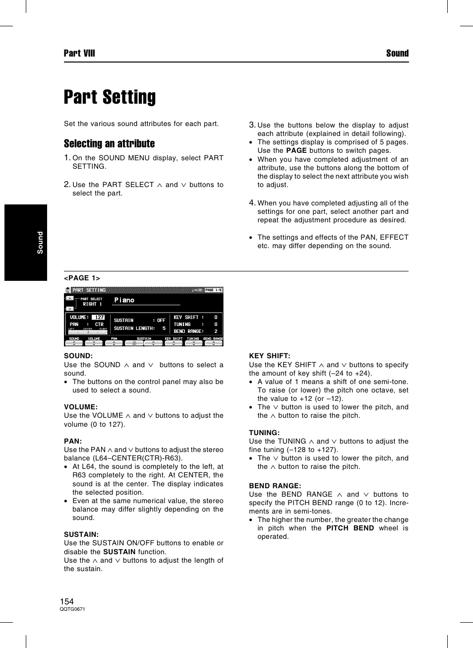 Part setting, Selecting an attribute, Part viii sound | Panasonic SX-KN7000 User Manual | Page 154 / 211