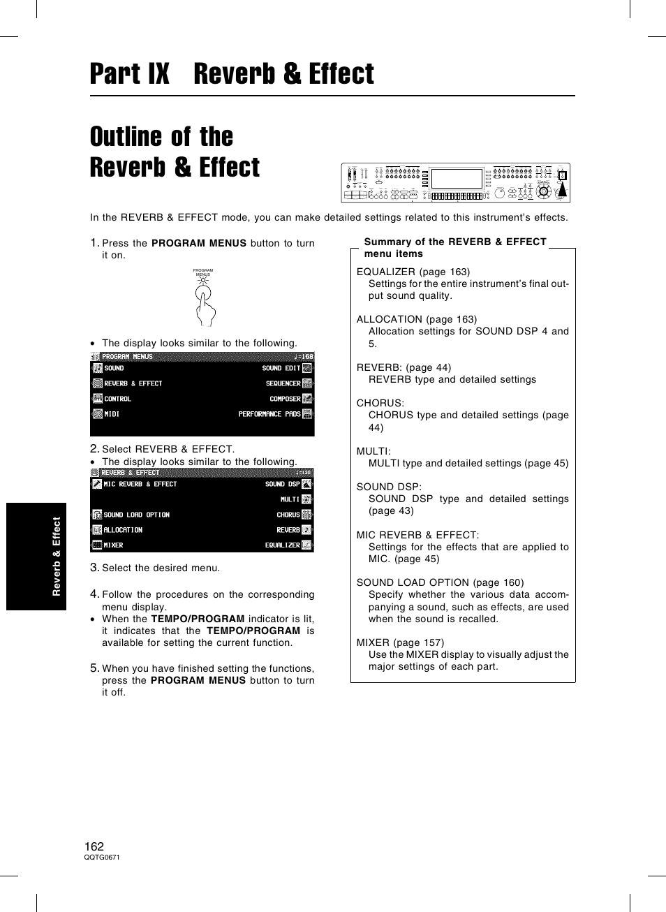 Part ix reverb & effect, Outline of the reverb & effect | Panasonic SX-KN7000 User Manual | Page 162 / 211