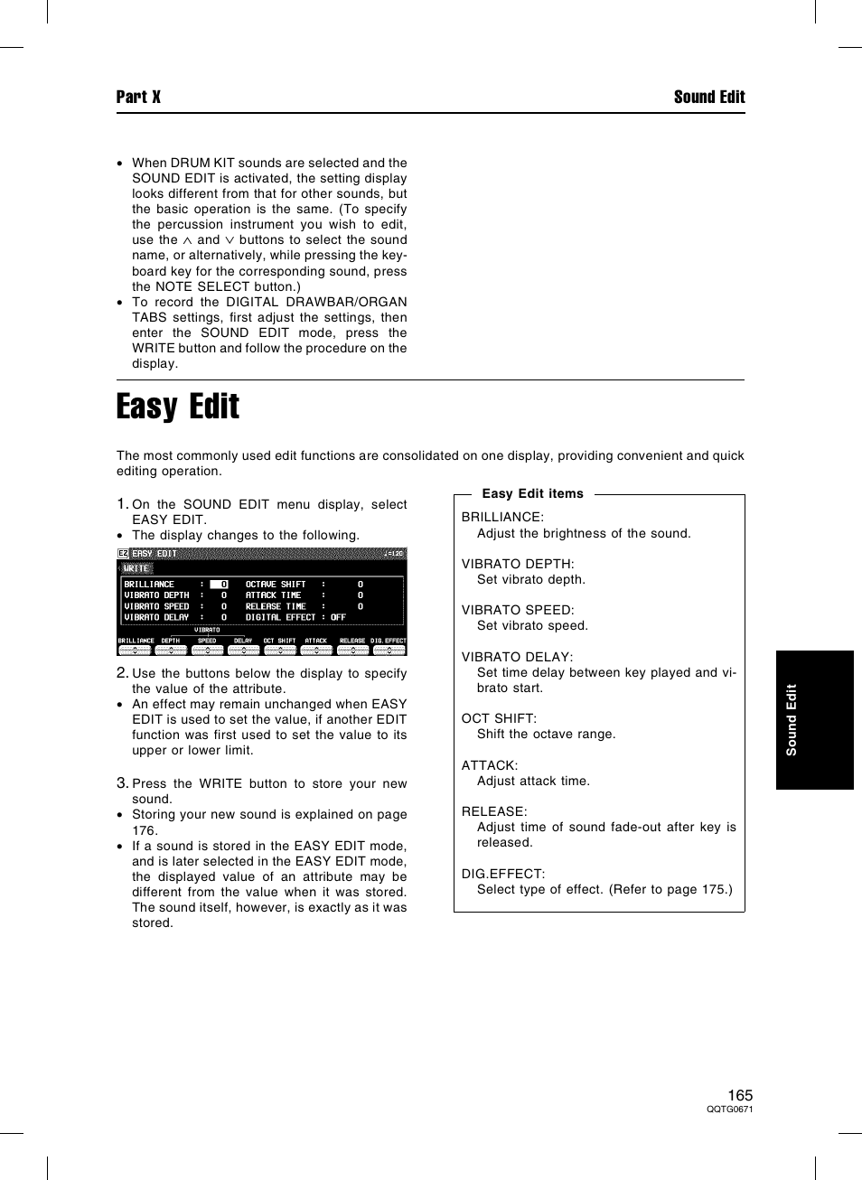 Easy edit, Part x sound edit | Panasonic SX-KN7000 User Manual | Page 165 / 211