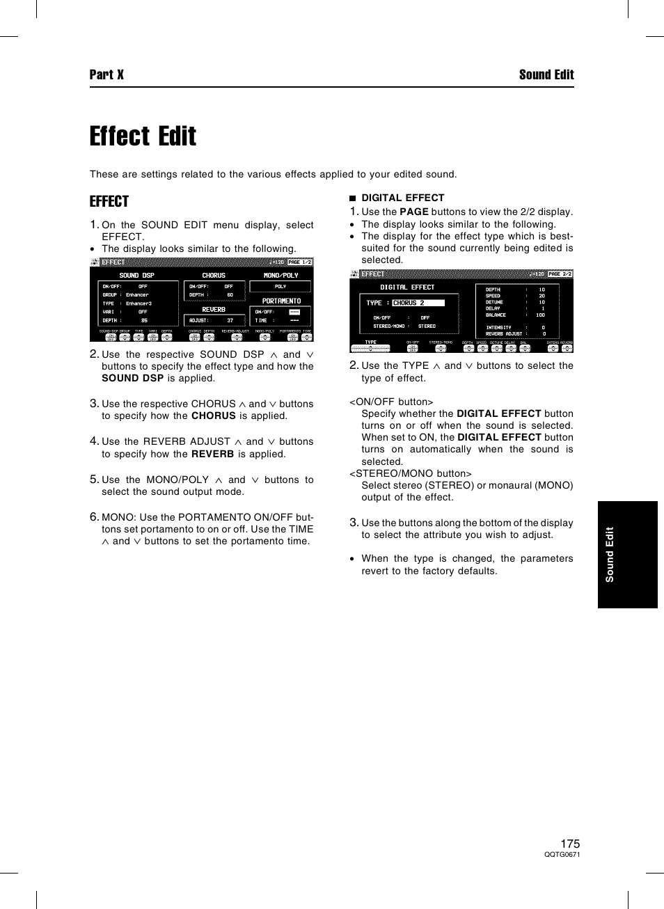 Effect edit, Effect, Part x sound edit | Panasonic SX-KN7000 User Manual | Page 175 / 211