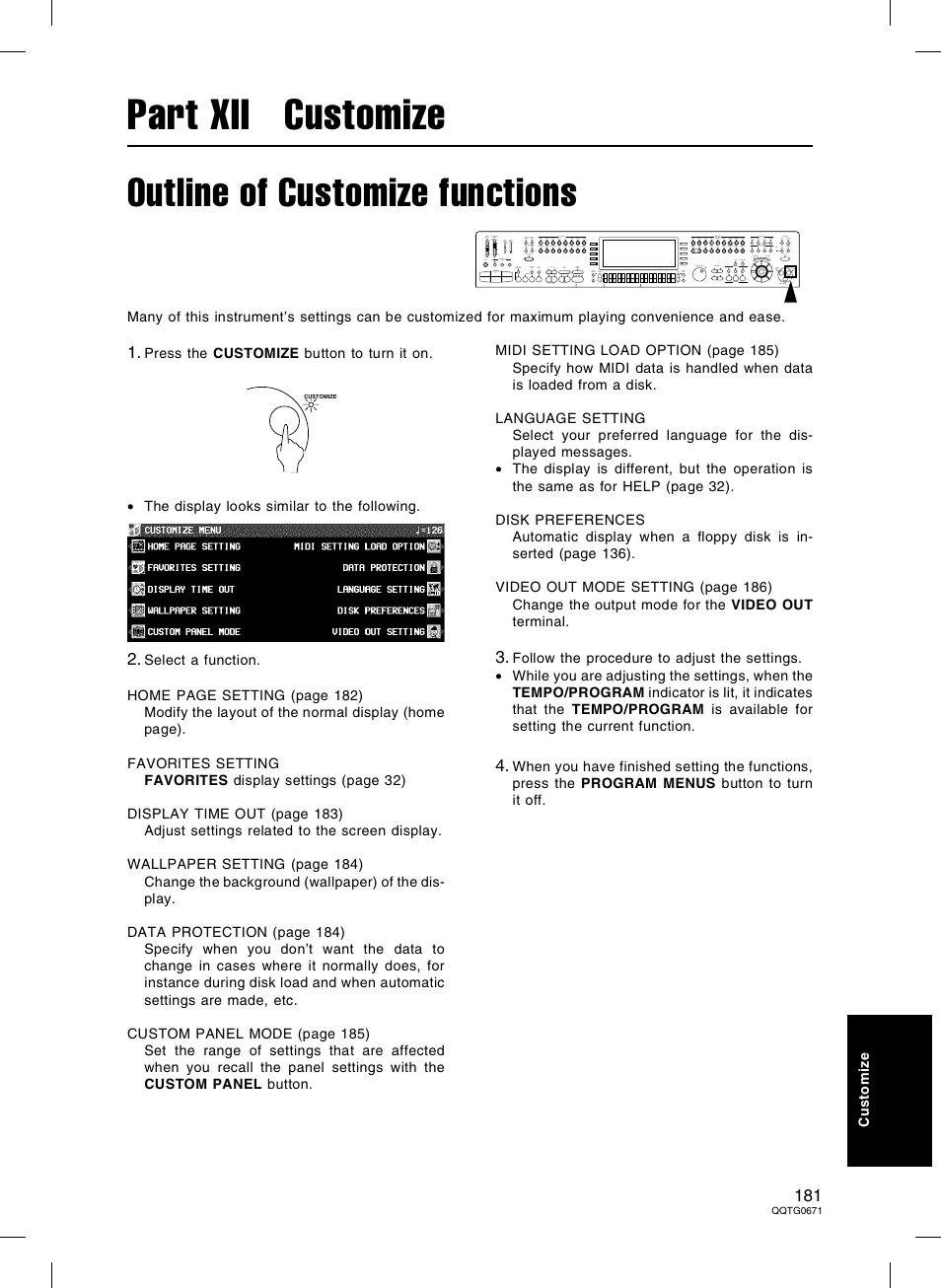 Part xii customize, Outline of customize functions | Panasonic SX-KN7000 User Manual | Page 181 / 211