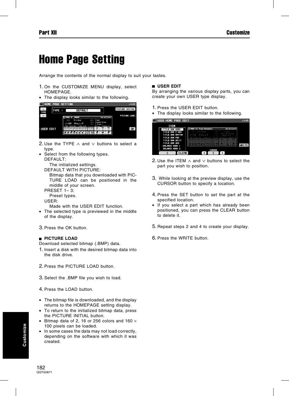 Home page setting, Part xii customize | Panasonic SX-KN7000 User Manual | Page 182 / 211