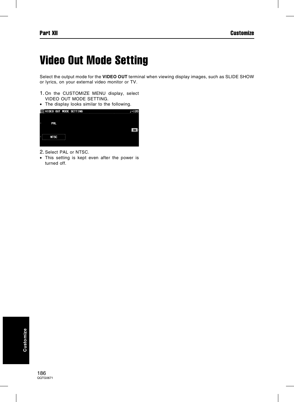 Video out mode setting | Panasonic SX-KN7000 User Manual | Page 186 / 211