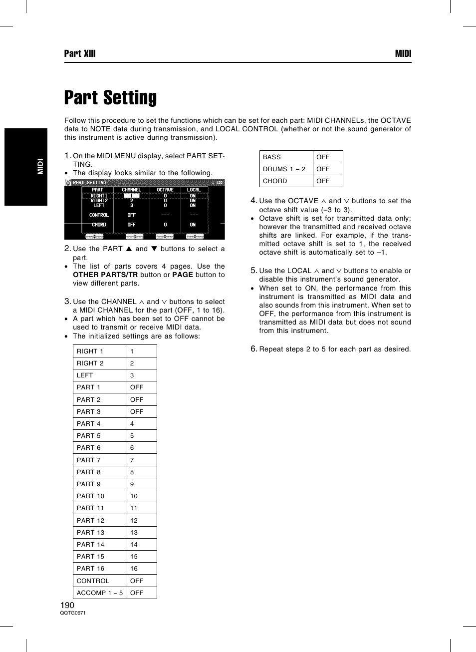 Part setting, Part xiii midi | Panasonic SX-KN7000 User Manual | Page 190 / 211