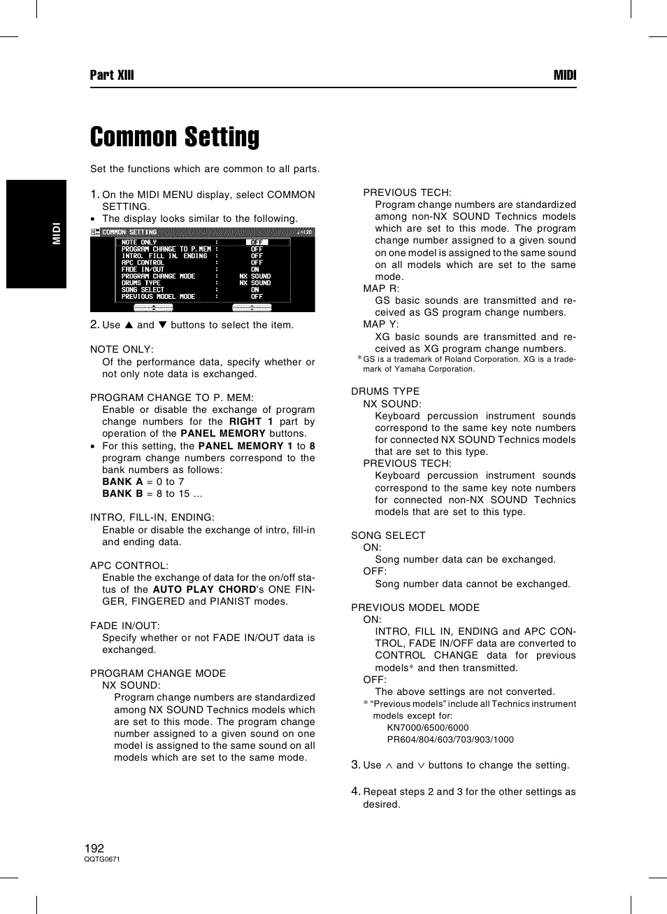 Common setting, Part xiii midi | Panasonic SX-KN7000 User Manual | Page 192 / 211