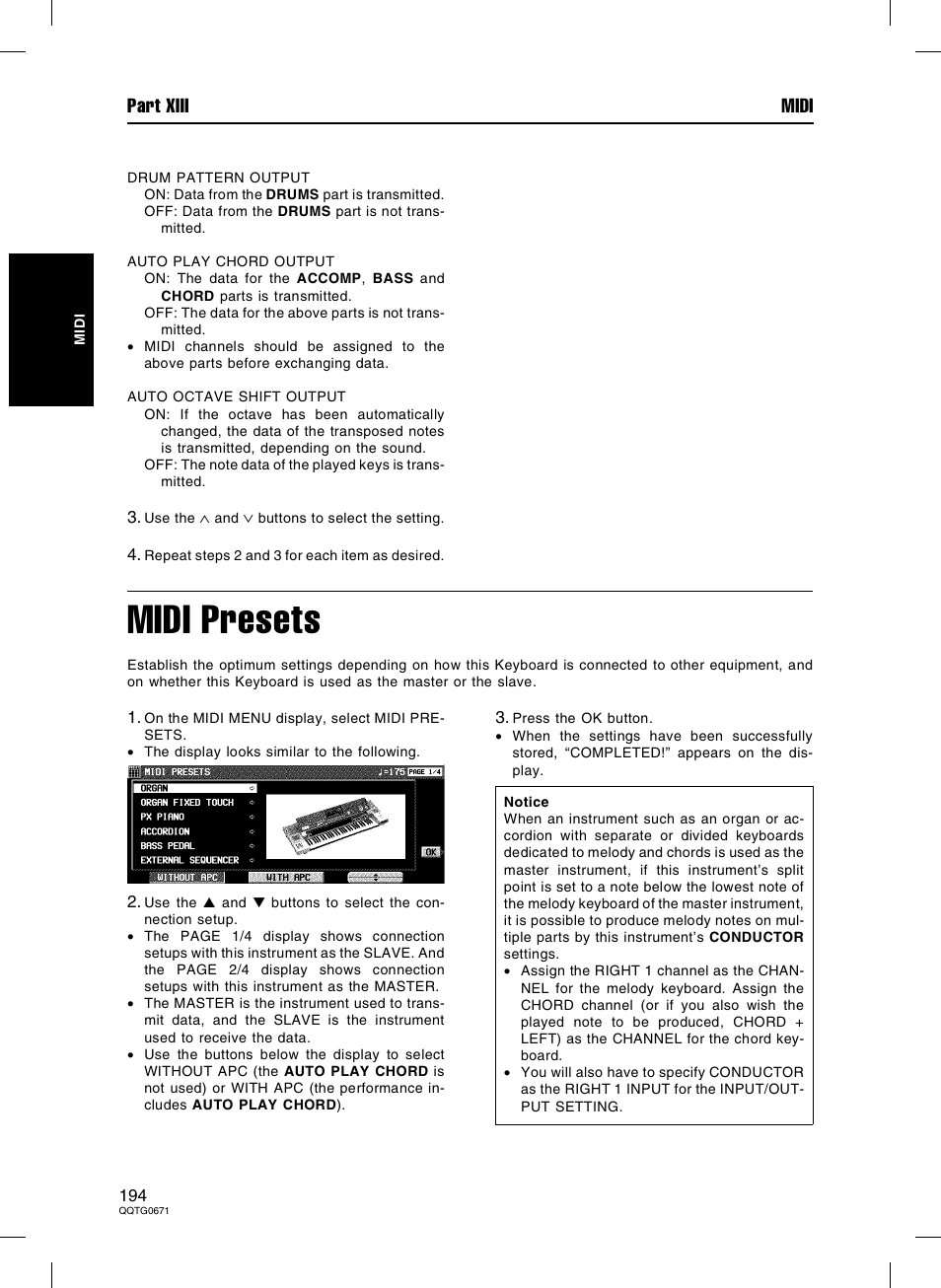 Midi presets, Part xiii midi | Panasonic SX-KN7000 User Manual | Page 194 / 211