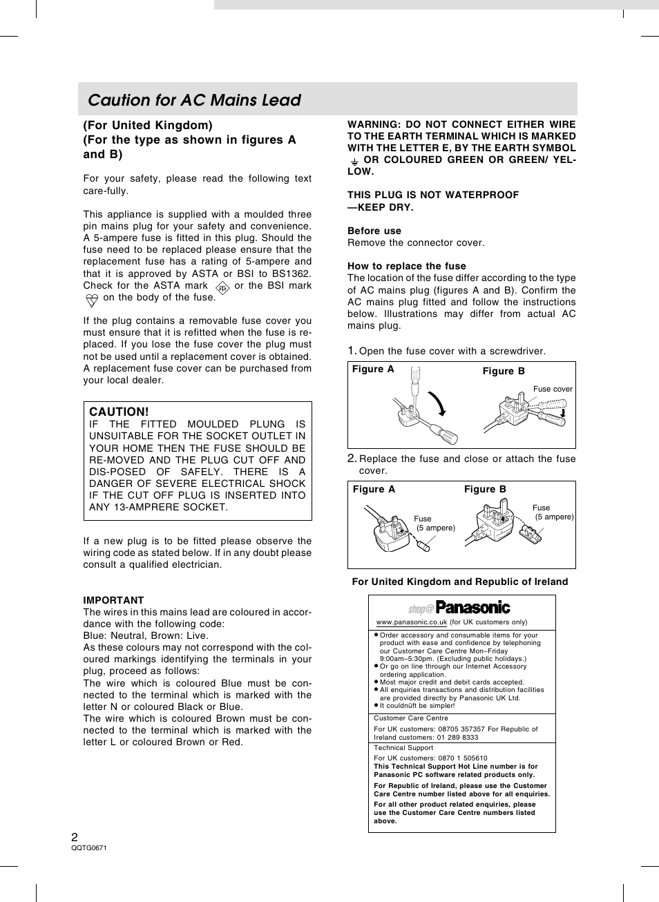Caution for ac mains lead, Caution | Panasonic SX-KN7000 User Manual | Page 2 / 211