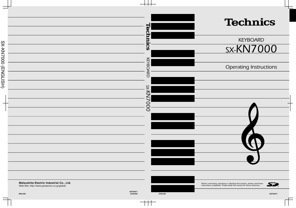 Kn7000, Keyboard operating instructions, Sx-kn7000 (english) | Panasonic SX-KN7000 User Manual | Page 211 / 211