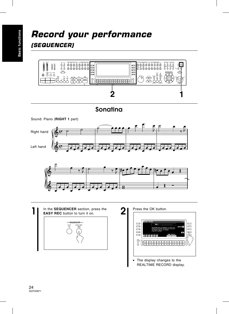 Record your performance (sequencer), Record your performance, Sonatina | Sequencer) | Panasonic SX-KN7000 User Manual | Page 24 / 211